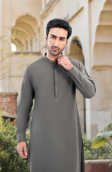 SUMMER'25 MEN KAMEEZ SHALWAR DARK GREY